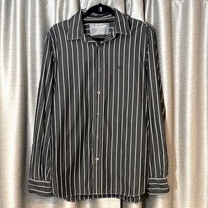 American Eagle Gray & White Striped Button Down